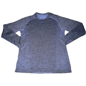 Lululemon Metal Vent Tech Men's L Blue Long Sleeve Henley "Do It For The Bacon"